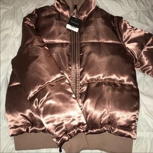NWOT Topshop rose gold puffer jacket